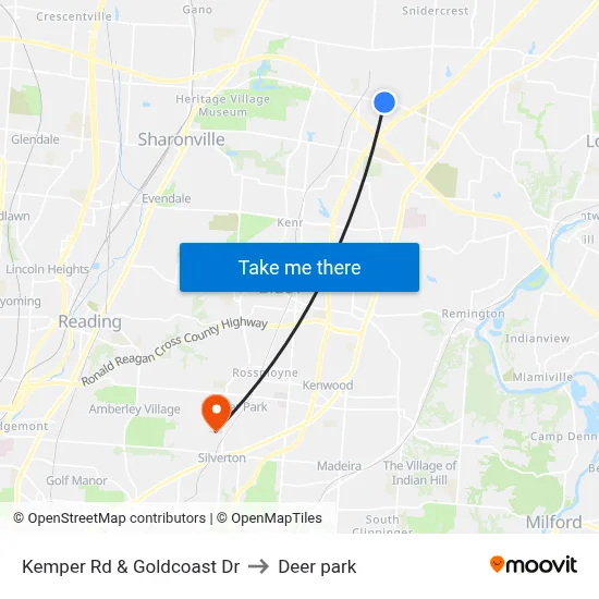 Kemper Rd & Goldcoast Dr to Deer park map