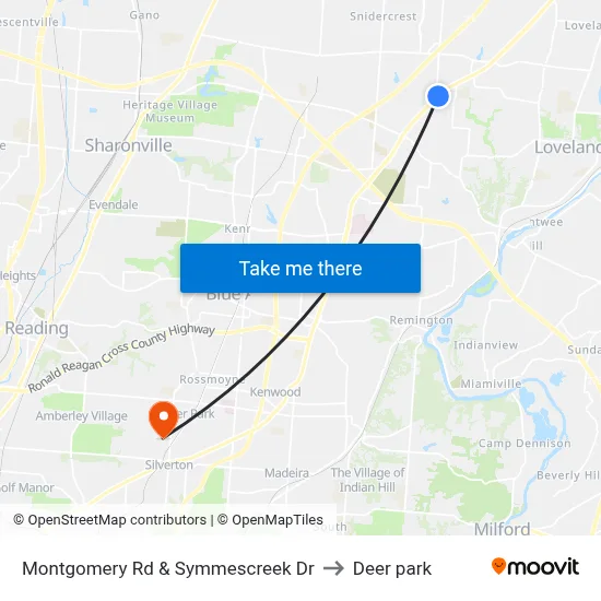 Montgomery Rd & Symmescreek Dr to Deer park map