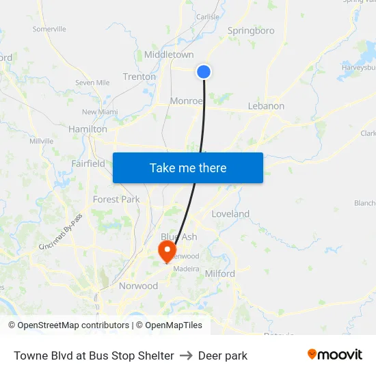 Towne Blvd at Bus Stop Shelter to Deer park map