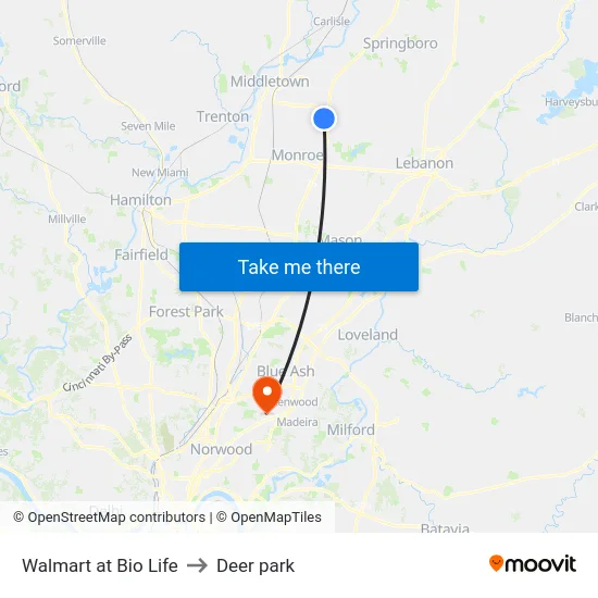 Walmart at Bio Life to Deer park map