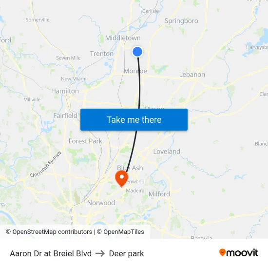 Aaron Dr at Breiel Blvd to Deer park map