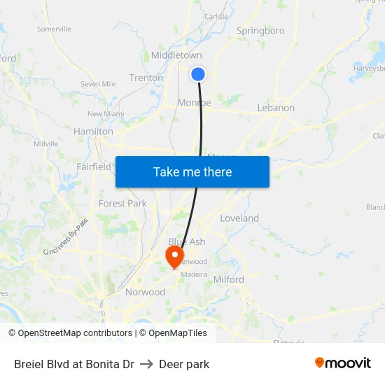 Breiel Blvd at Bonita Dr to Deer park map