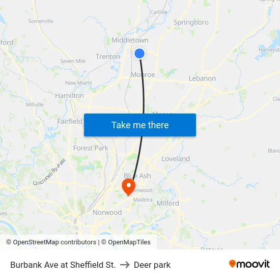 Burbank Ave at Sheffield St. to Deer park map