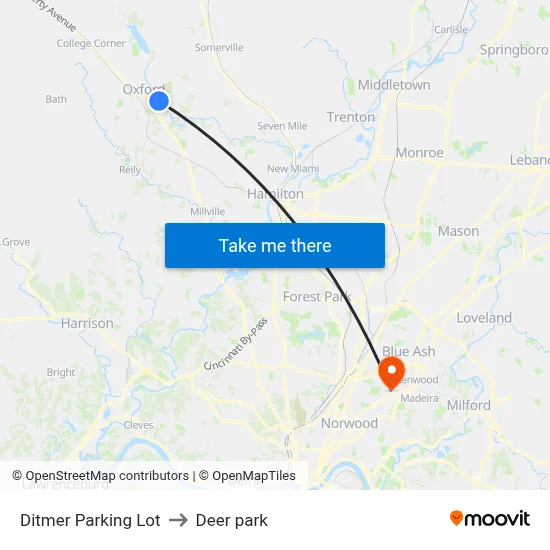Ditmer Parking Lot to Deer park map