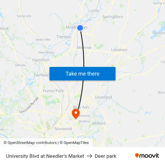 University Blvd at Needler's Market to Deer park map