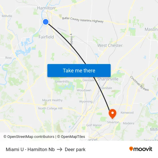 Miami U - Hamilton Nb to Deer park map