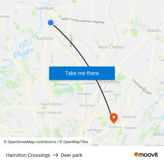 Hamilton Crossings to Deer park map