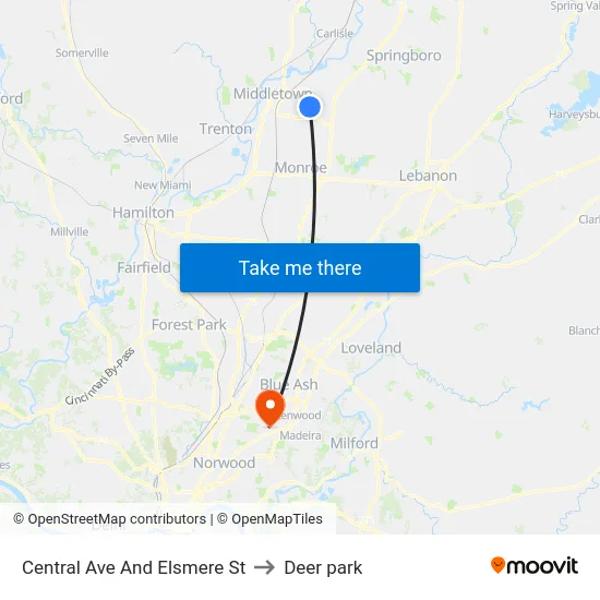 Central Ave And Elsmere St to Deer park map