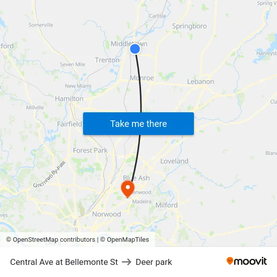 Central Ave at Bellemonte St to Deer park map
