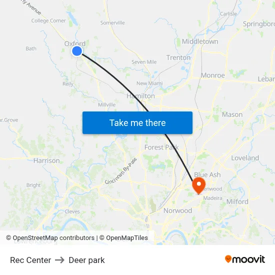 Rec Center to Deer park map