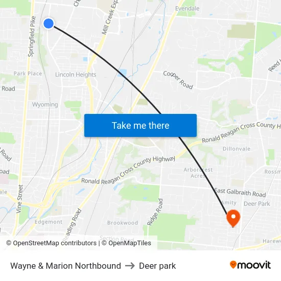 Wayne & Marion Northbound to Deer park map