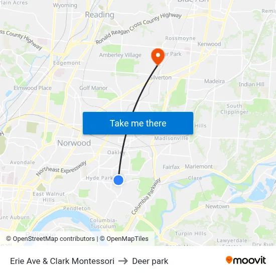 Erie Ave & Clark Montessori to Deer park map