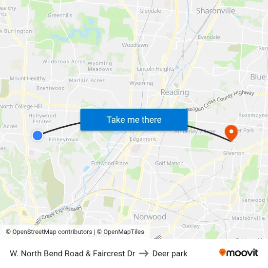 W. North Bend Road & Faircrest Dr to Deer park map