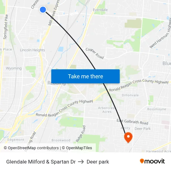 Glendale Milford & Spartan Dr to Deer park map