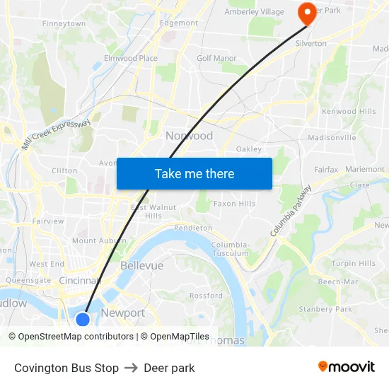 Covington Bus Stop to Deer park map