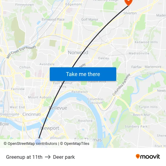 Greenup at 11th to Deer park map