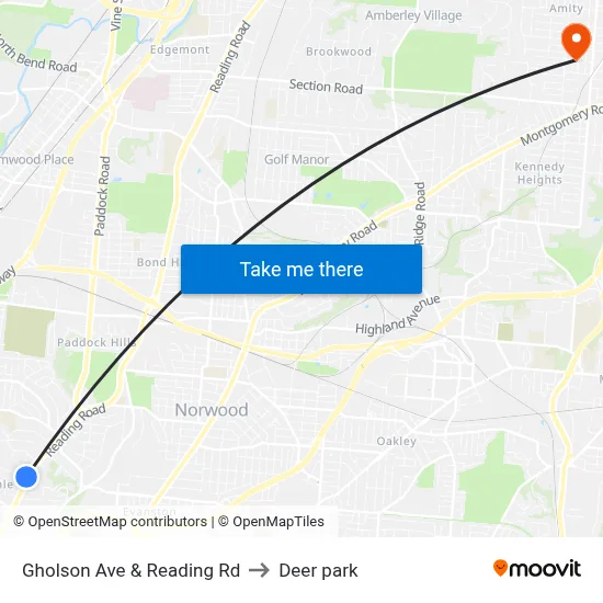 Gholson Ave & Reading Rd to Deer park map