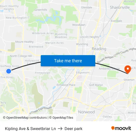 Kipling Ave & Sweetbriar Ln to Deer park map