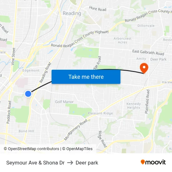 Seymour Ave & Shona Dr to Deer park map