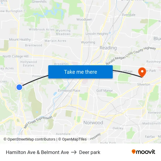 Hamilton Ave & Belmont Ave to Deer park map