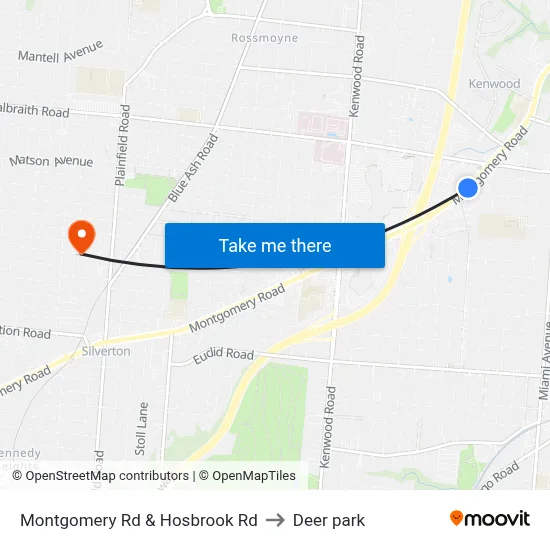 Montgomery Rd & Hosbrook Rd to Deer park map