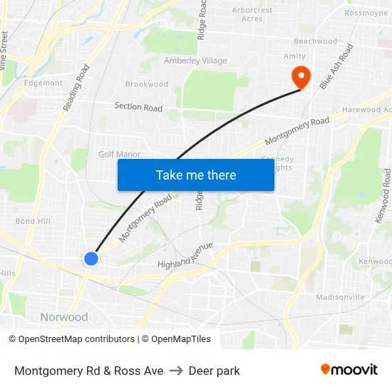 Montgomery Rd & Ross Ave to Deer park map