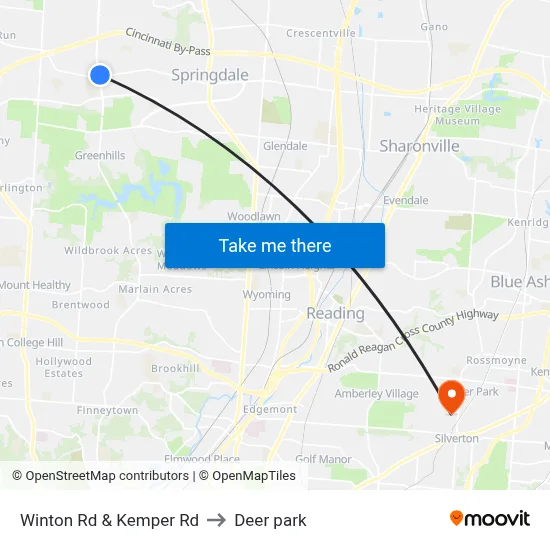 Winton Rd & Kemper Rd to Deer park map