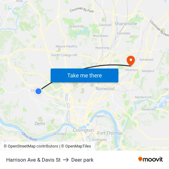 Harrison Ave & Davis St to Deer park map