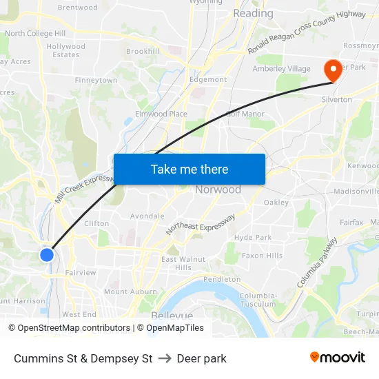 Cummins St & Dempsey St to Deer park map