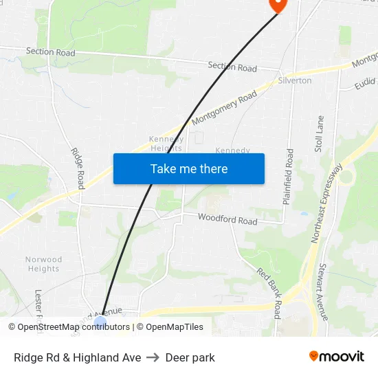 Ridge Rd & Highland Ave to Deer park map