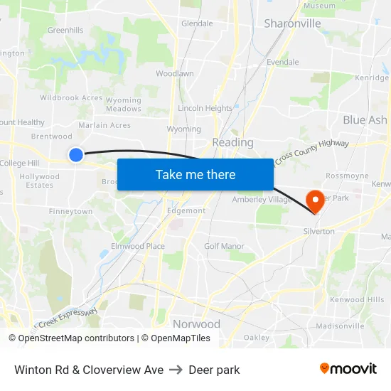 Winton Rd & Cloverview Ave to Deer park map