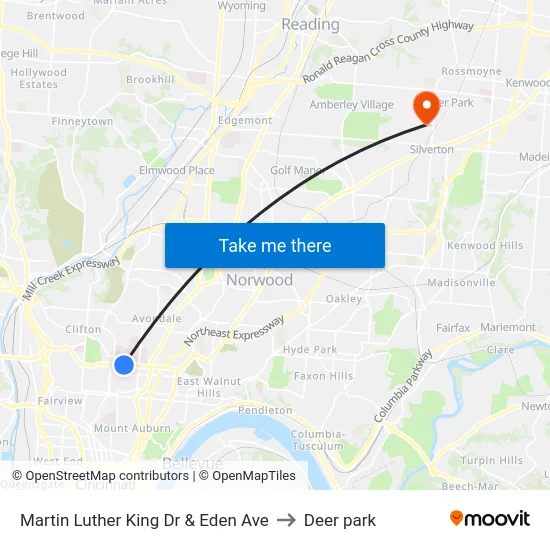 Martin Luther King Dr & Eden Ave to Deer park map