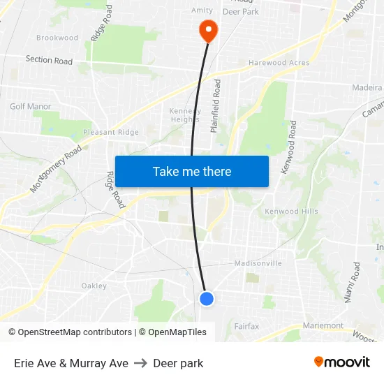 Erie Ave & Murray Ave to Deer park map