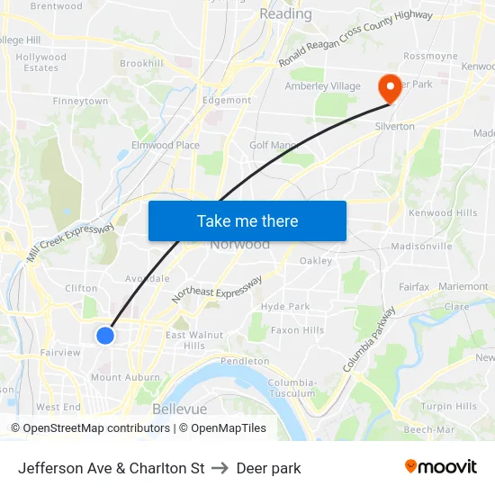Jefferson Ave & Charlton St to Deer park map