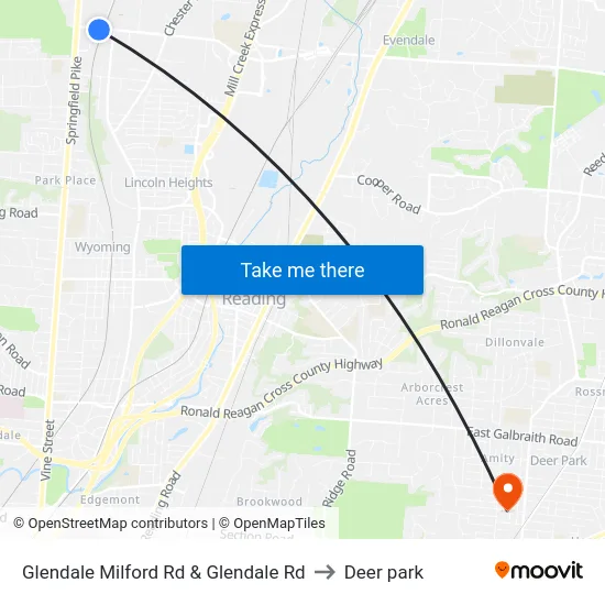 Glendale Milford Rd & Glendale Rd to Deer park map