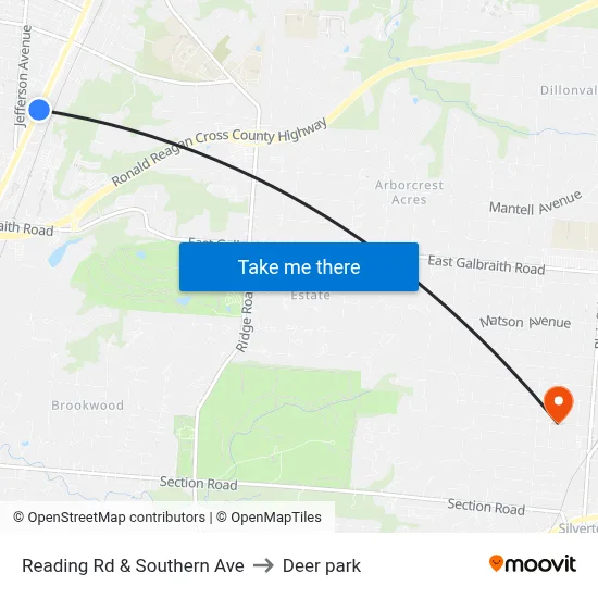 Reading Rd & Southern Ave to Deer park map