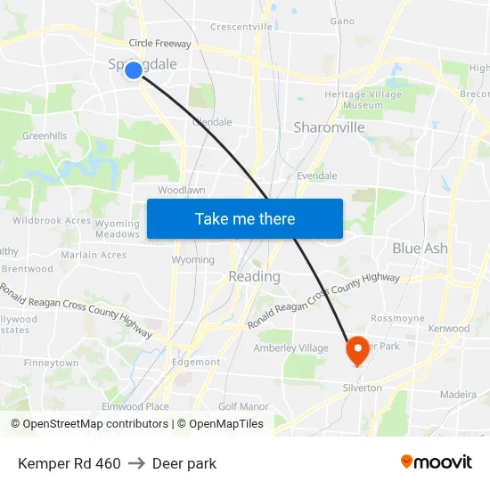 Kemper Rd 460 to Deer park map