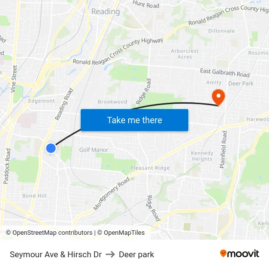 Seymour Ave & Hirsch Dr to Deer park map