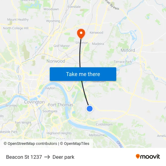 Beacon St 1237 to Deer park map