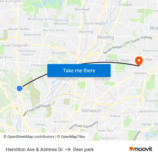 Hamilton Ave & Ashtree Dr to Deer park map