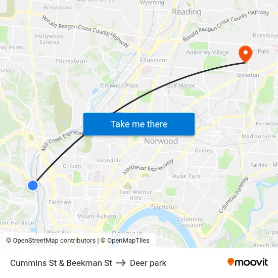 Cummins St & Beekman St to Deer park map