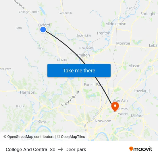 College And Central Sb to Deer park map