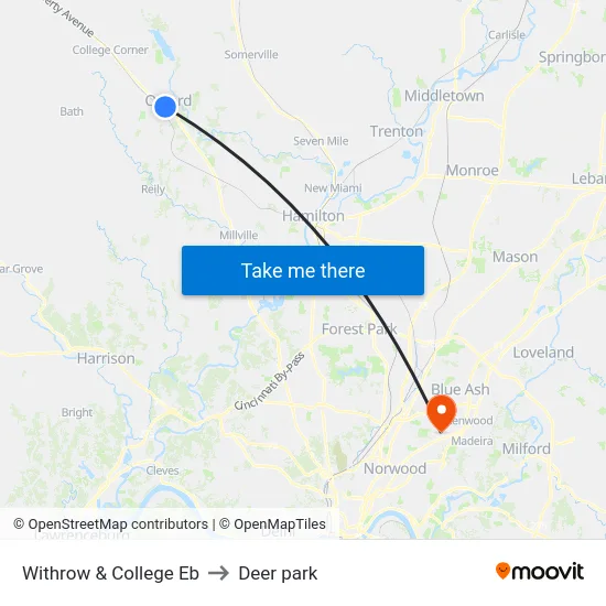 Withrow & College Eb to Deer park map