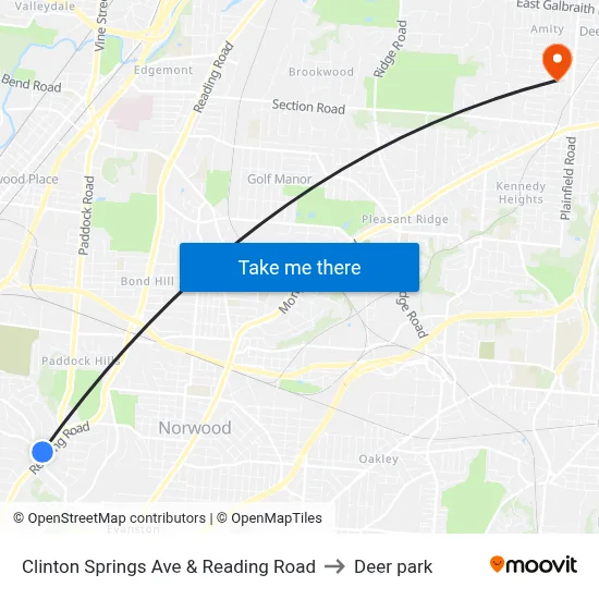 Clinton Springs Ave & Reading Road to Deer park map