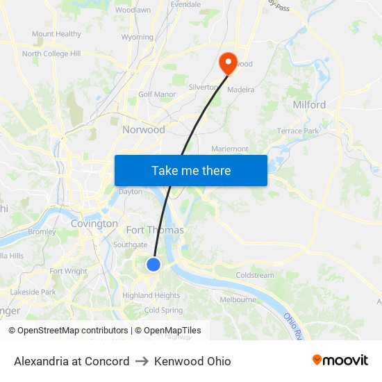 Alexandria at Concord to Kenwood Ohio map