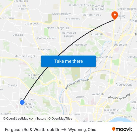 Ferguson Rd & Westbrook Dr to Wyoming, Ohio map