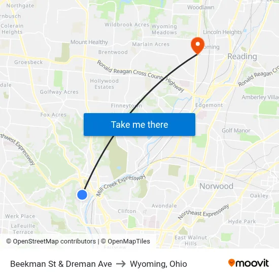 Beekman St & Dreman Ave to Wyoming, Ohio map