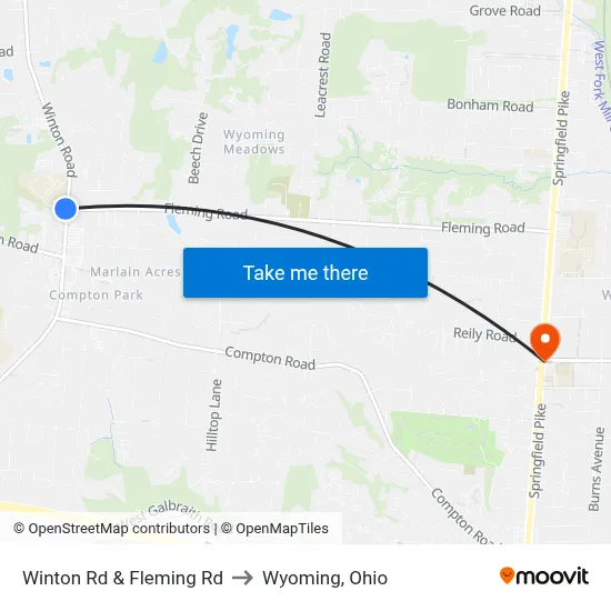 Winton Rd & Fleming Rd to Wyoming, Ohio map