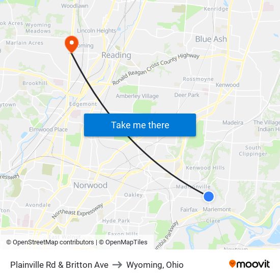 Plainville Rd & Britton Ave to Wyoming, Ohio map