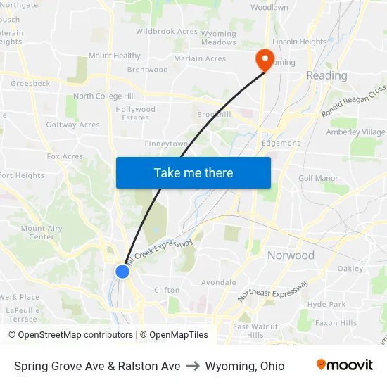 Spring Grove Ave & Ralston Ave to Wyoming, Ohio map